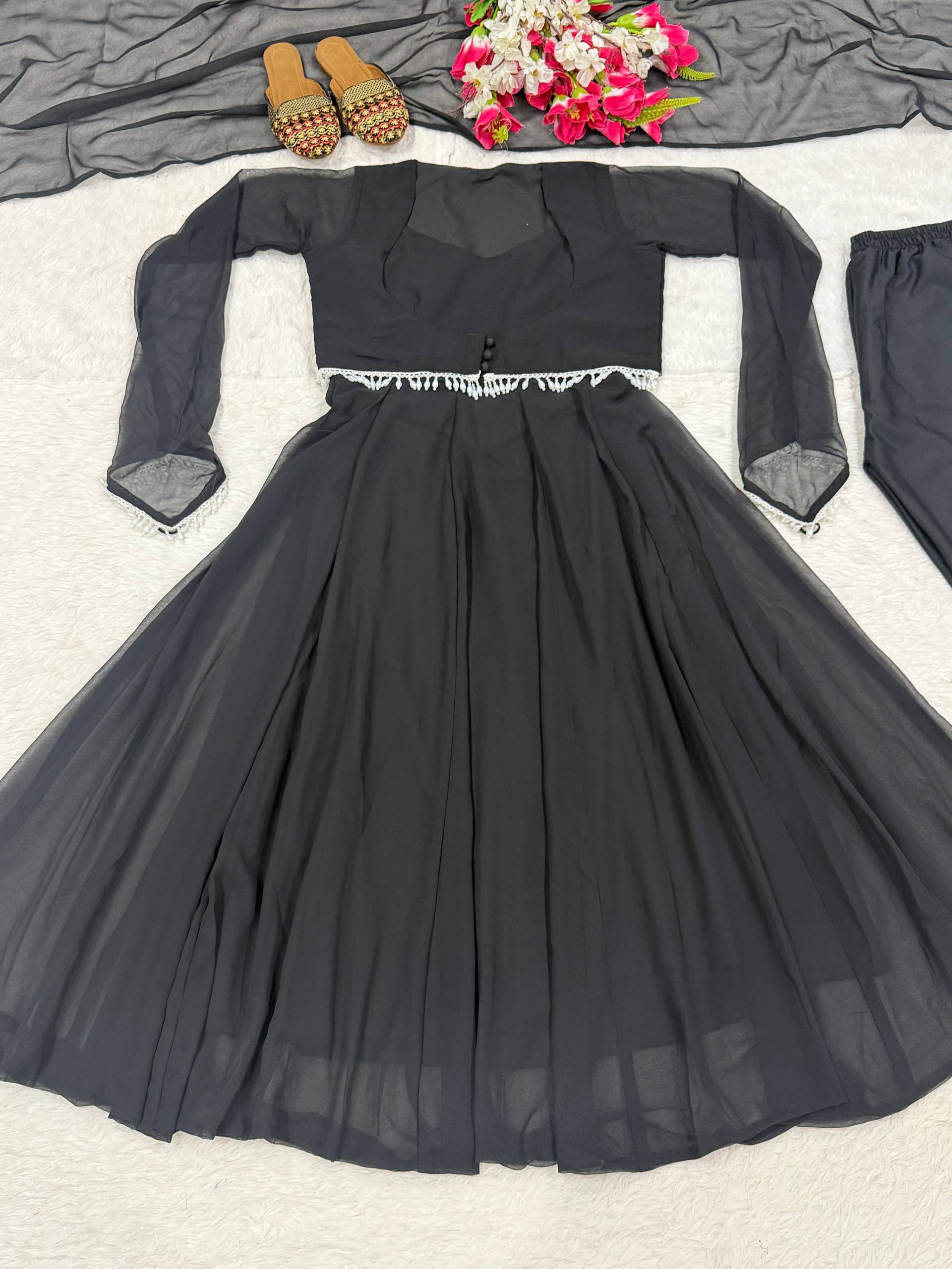 Deep Onyx Sheer-Sleeve Heritage Ensemble
